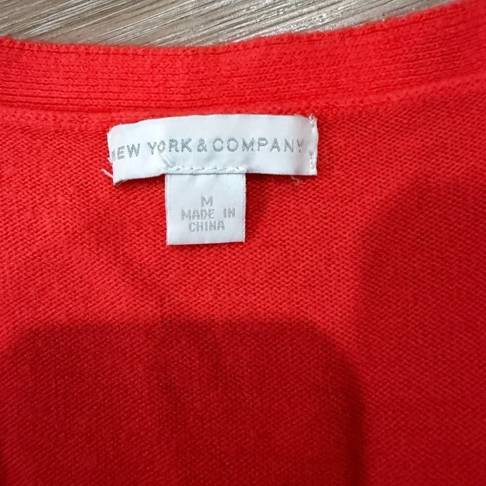 New York & Company Size M Vibrant Red V-Neck Sweater